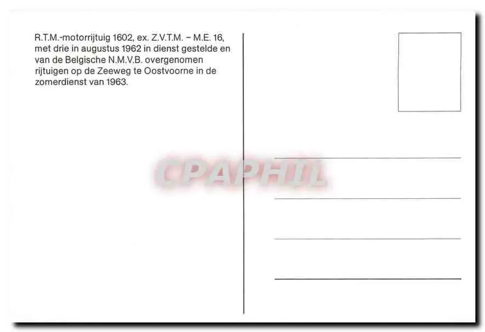 Trem a vapor — R.T.M.-motorrijtuig 1602 — ex. Z.V.T.M. — M.E. 16 — Oostvoorne - Verso