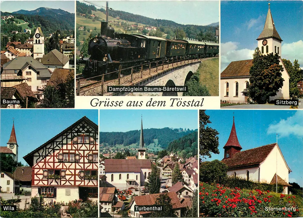 Bauma, Sitzberg, Wil, Turbenthal, Sternenberg — Grüss aus dem Tösstal — E. Baumann, Winterthur - Frente