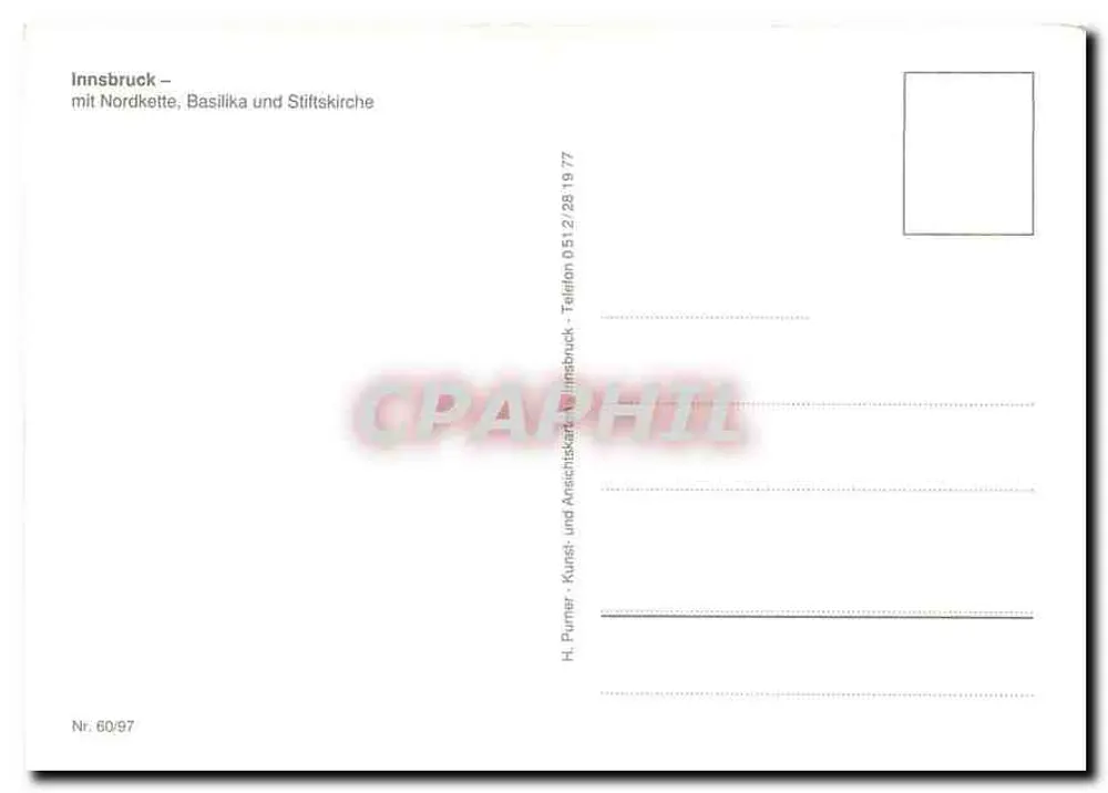 Innsbruck — A cidade das Alpes — H. Purner, Nr. 60/97 - Verso