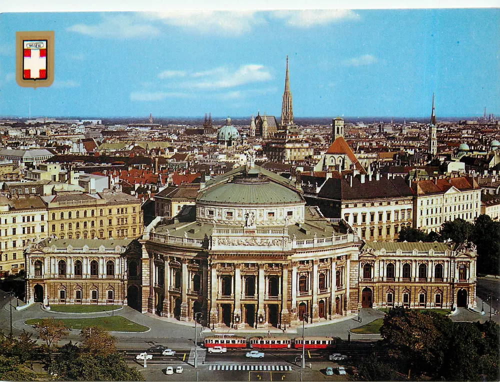 Viena — Burgtheater e panorama — Rau-Color, n° R 526 - Frente