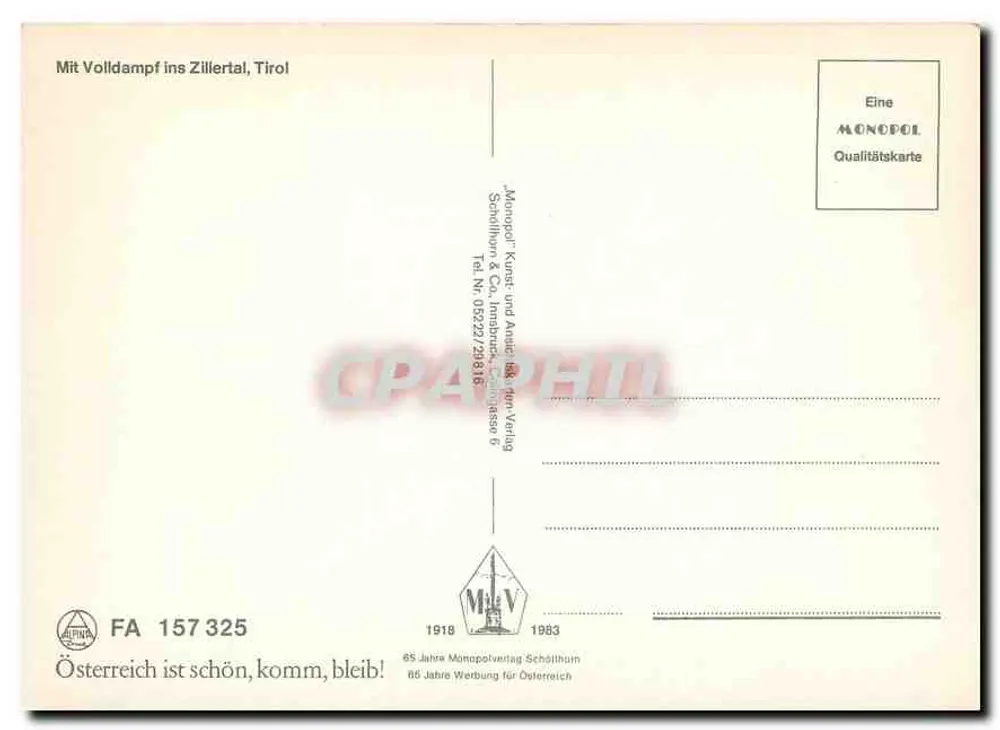 질레르탈 — 증기 기차와 도로 — Monopol Kunst & Co. n° 157 325 - 뒷면