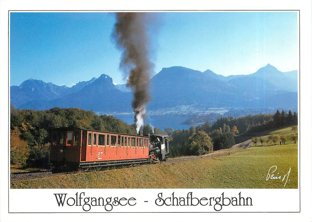 Lago Wolfgangsee - Schafbergbahn — trem a vapor vermelho — editor SI WOLFGANG - Frente