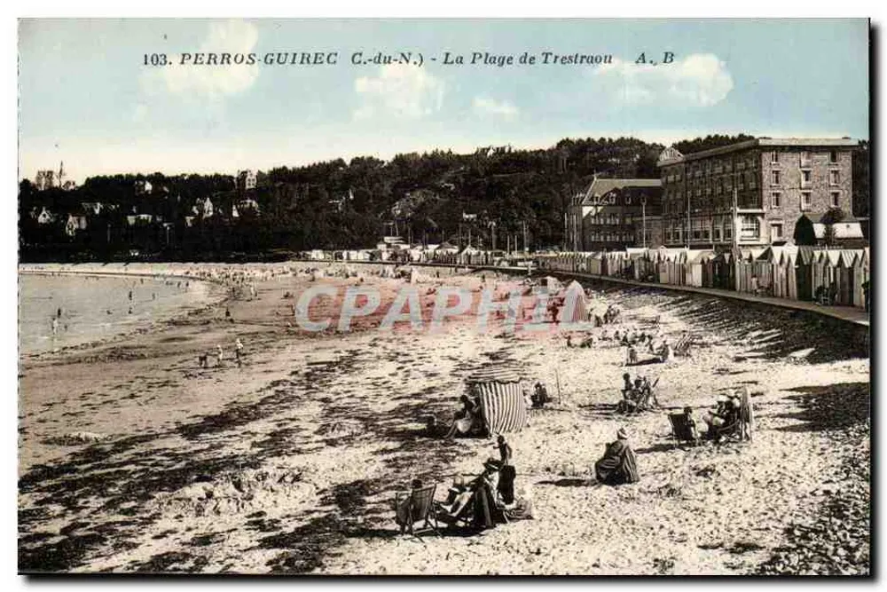 Perros-Guirec (C.-du-N.) — A Praia de Trestraou — Phototypie Angers, n°103 - Frente