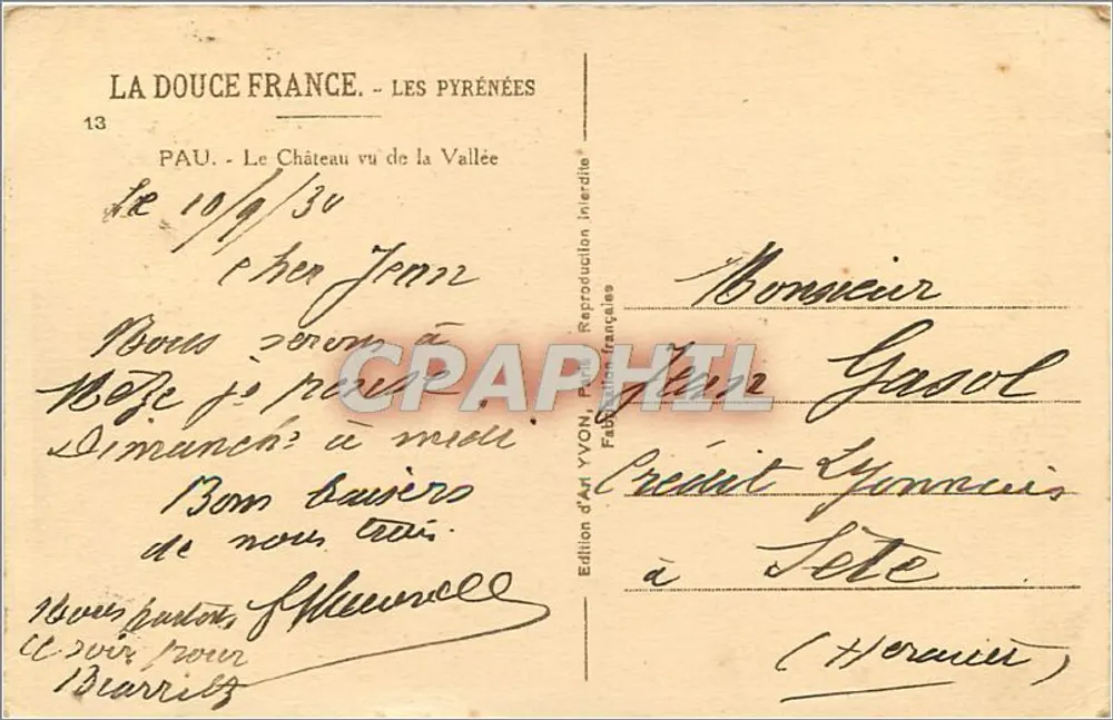 Le Château vu de la Vallée — Pau, Pyrénées — Édition d'Art YVON - Verso