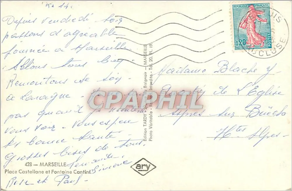 Plaza Castellane y Fuente Cantini — Marsella — Edición Tardy - Reverso