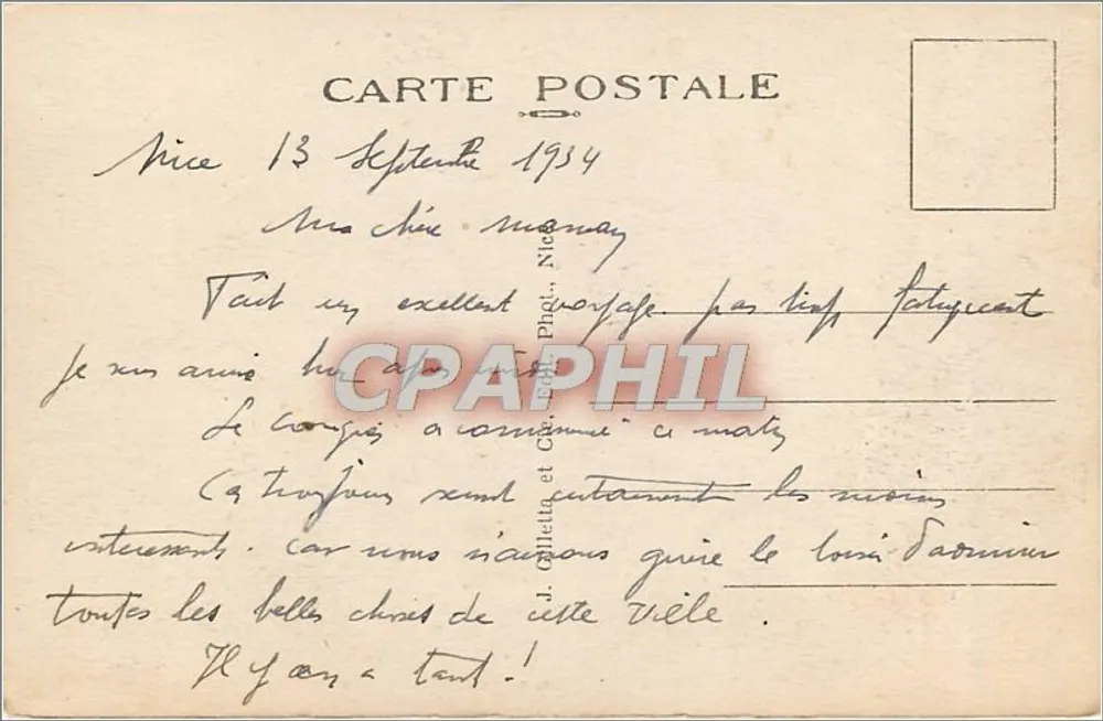 Nice — Promenade dos Ingleses — J. Oulette et Cie, n°48 - Verso