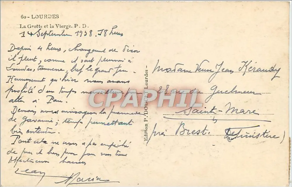 A Gruta de Lourdes — Virgem de Lourdes — Edição P. D. Lourdes - Verso
