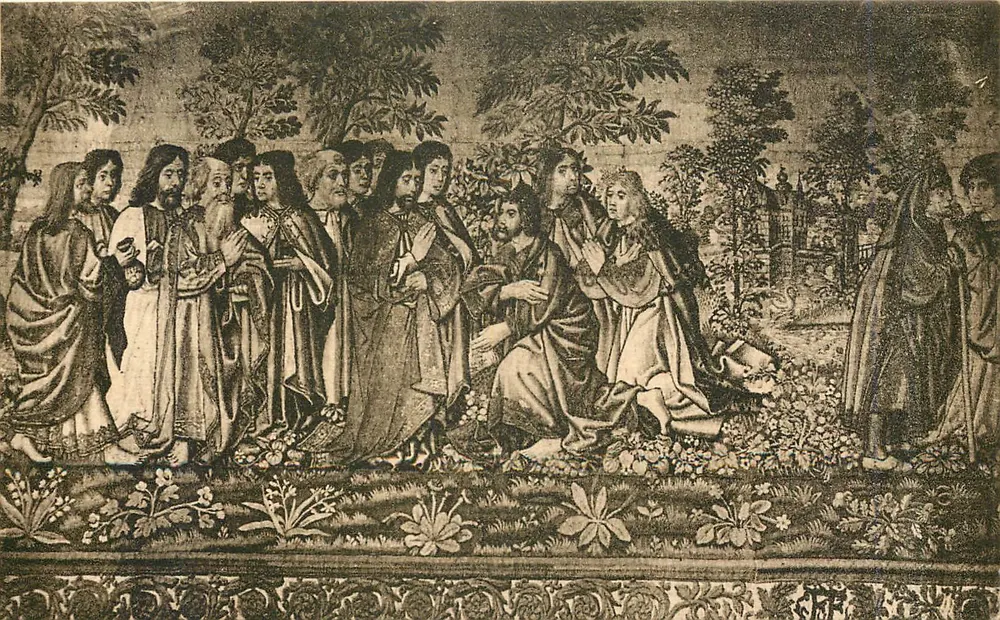 São João Batista prestando homenagem ao Cristo — Tapeçaria do Castelo — Edição Artesanal Labouchu, Toulouse - Frente