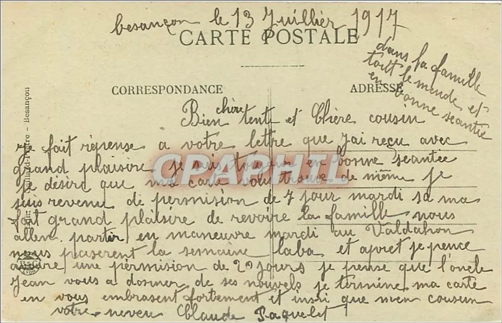 Besançon — Vista tirada do Campanário de São João — Excursão na Franche-Comté, n°709 - Verso