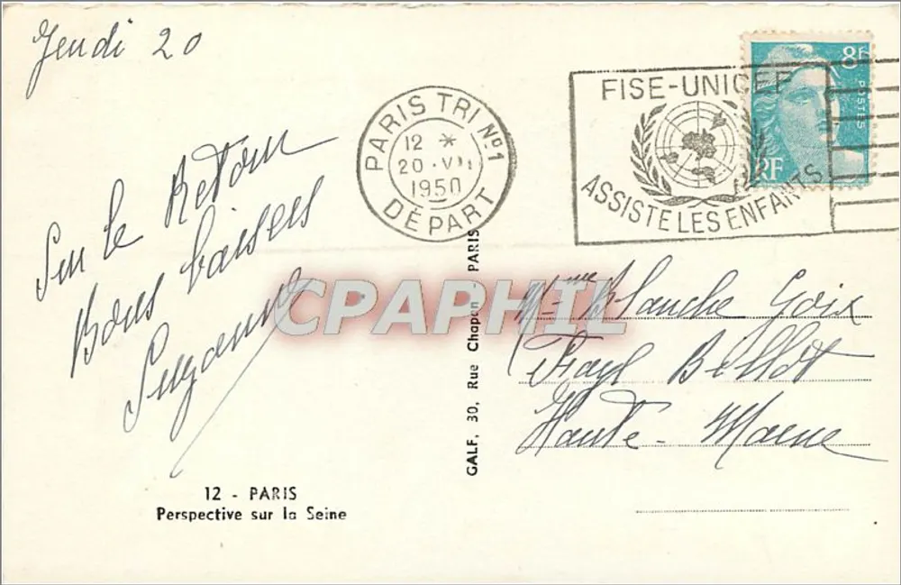Paris - Perspectiva sobre a Sena — GALEF, 30 Rue Chapon — n°12 - Verso