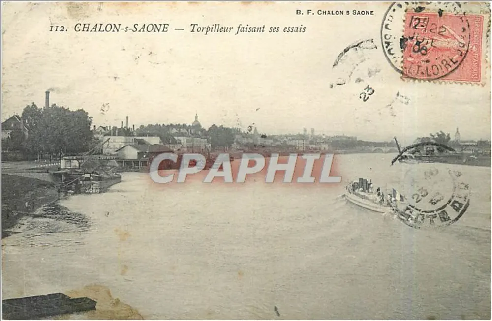 Chalon-sur-Saône — Torpilleur faisant ses essais — B. F. Chalon s Saone, n°112 - Recto