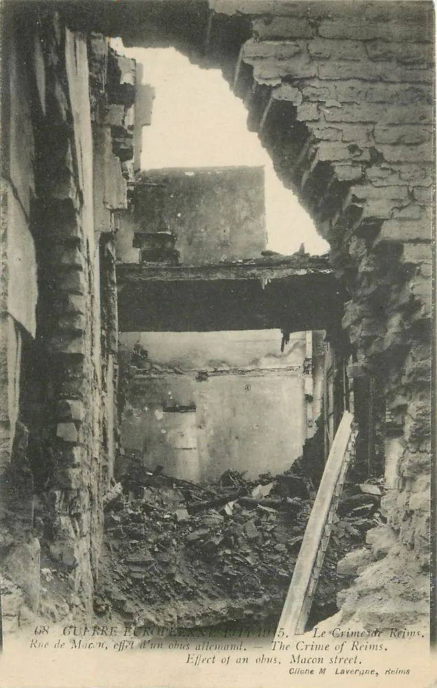 Rue de Macon, Effekt einer deutschen Granate — Reims — Gliche M Lavergne, Reims - Vorderseite