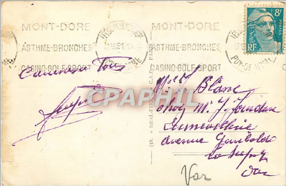 A Grande Cascata — Mont-Dore — Editor CPAS - Verso