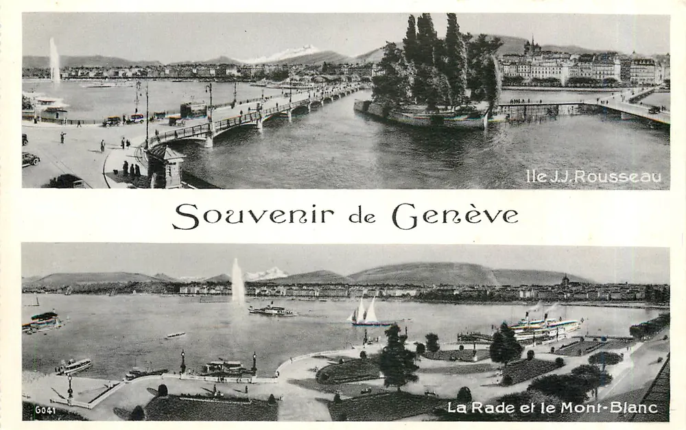 Genebra — A Baía e o Monte Branco — Ilha J.J. Rousseau — Edição Hager Genebra - Frente