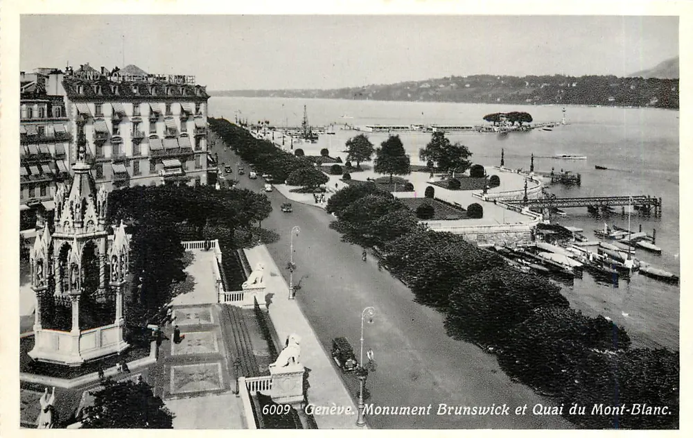 Genf. Denkmal Brunswick und Quai du Mont-Blanc — Verlag Jäger, Nr. 6009 - Vorderseite