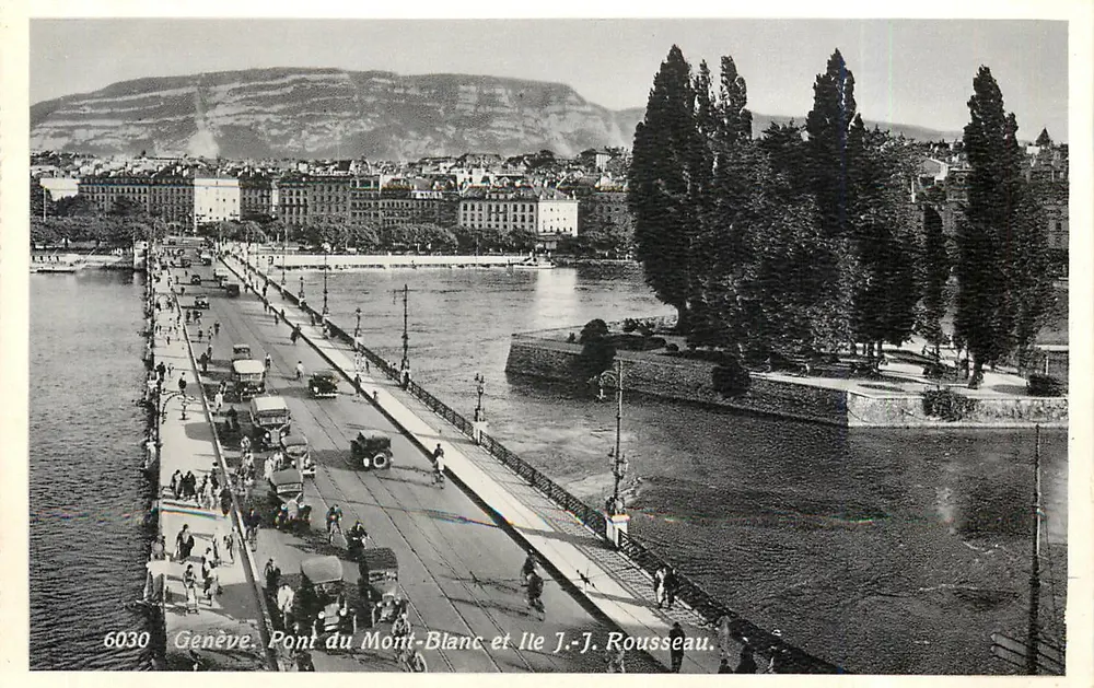 Genebra. Ponte do Mont-Blanc e Ilha J.-J. Rousseau — J. Jaeger, n° 6030 - Frente