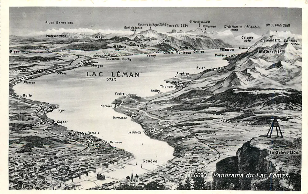 Panorama do Lago Léman — Visão aérea — Edição G.J.C. Genebra, n°6020 - Frente