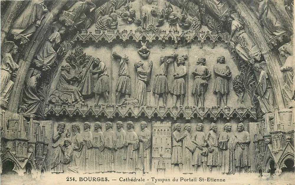 Bourges — Cathédrale - Tympan du Portail St-Etienne — Edition Nouvelle Galeries, n°234 - Recto
