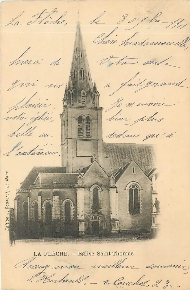 La Flèche — Igreja de São Tomé — Edição J. Bouaeret, Le Mans - Frente