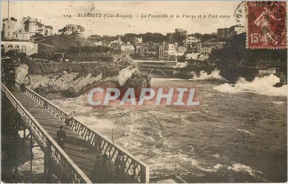 Biarritz (Côte Basque) — Ansicht der Brücke der Jungfrau und des alten Hafens — Bloc frères, Verleger-Bordeaux, n°104 - Vorderseite