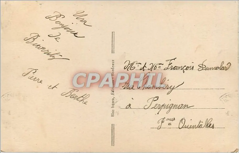 Biarritz (Côte Basque) — Ansicht der Brücke der Jungfrau und des alten Hafens — Bloc frères, Verleger-Bordeaux, n°104 - Rückseite