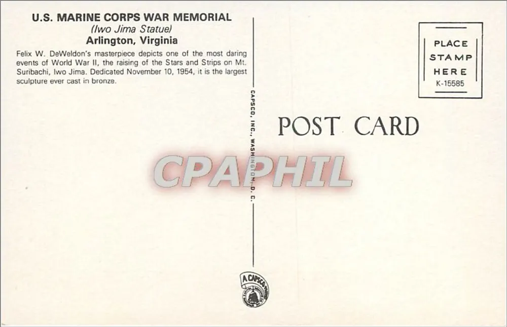 Iwo Jima Memorial — Arlington, Virginia — publisher Cargo Co. Inc. n° K-15585 - Back