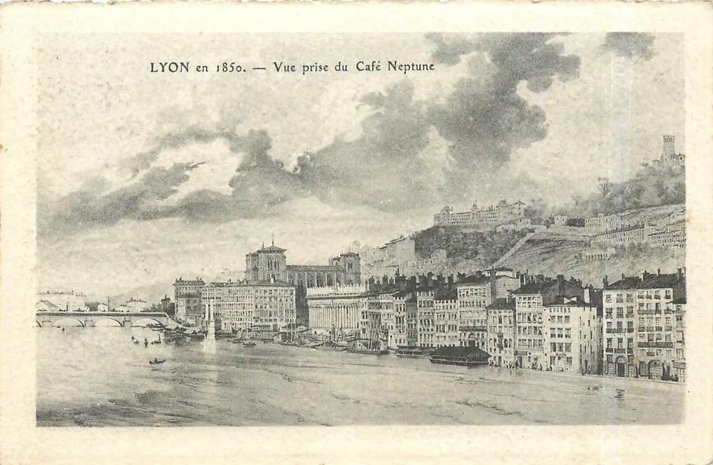 LYON en 1850 — Vue prise du Café Neptune - Recto