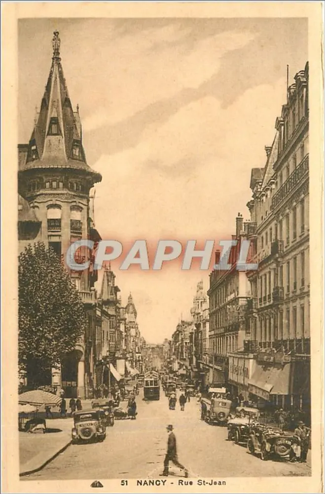 NANCY - Rua São João — vista da rua com trem elétrico e carros — editor Cie des Arts Photomécaniques - Frente