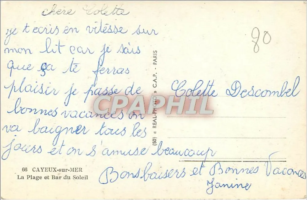 Cayeux-sur-Mer — plage et bar du Soleil — C.A.P. (série 90) - Verso