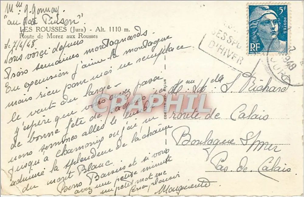 Les Rousses (Jura) — Höhe 1110 m. — Route de Calais — Verlag Cim - Rückseite