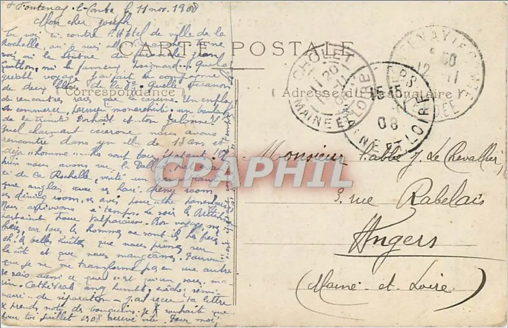La Rochelle — Vue intérieure de l'Hôtel de Ville — Éditeur : BAH, N°12 - Verso
