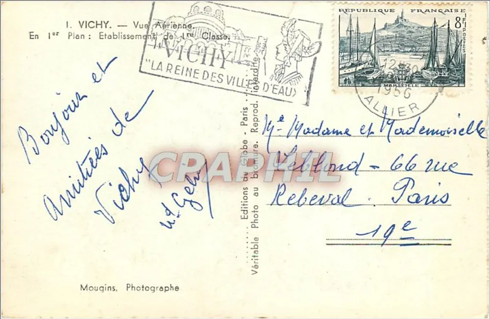 Vichy — Luftbild — Einrichtung der Reine der Wasserstädte — Éditions Photo au Globe, Paris - Rückseite
