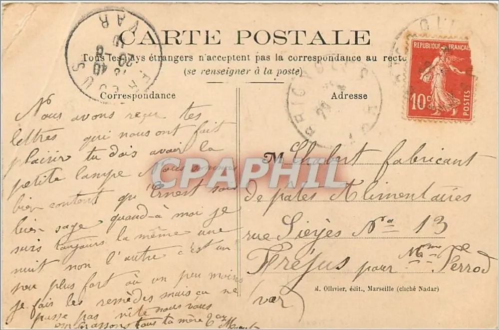Marseille — Quai der Brüderlichkeit und Alte Hafen — M. Ollivier, Verlag (cliché Nadar) — Serie Nr. 13 - Rückseite