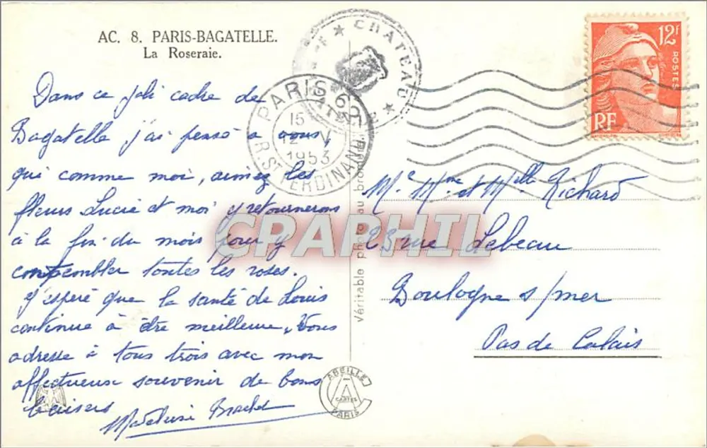 Rose Garden of Bagatelle — Paris — publisher AC. 8 - Back