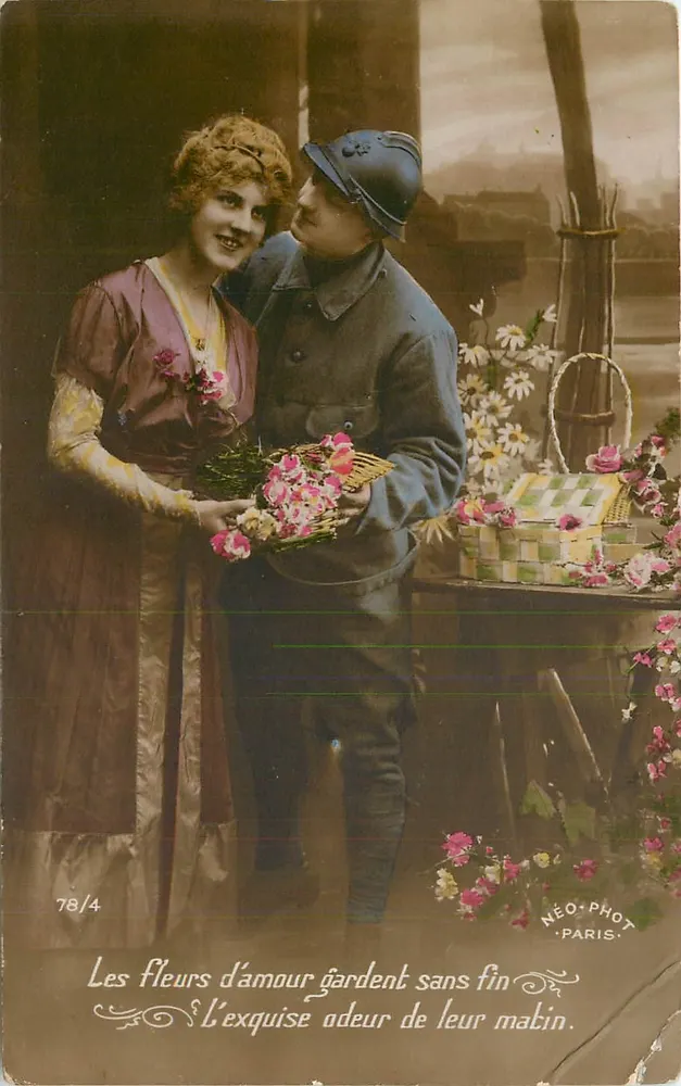 Blumenhändler und Soldat — Szene der Zärtlichkeit — NÉO-PHOT, Paris, n° 78/4 - Vorderseite