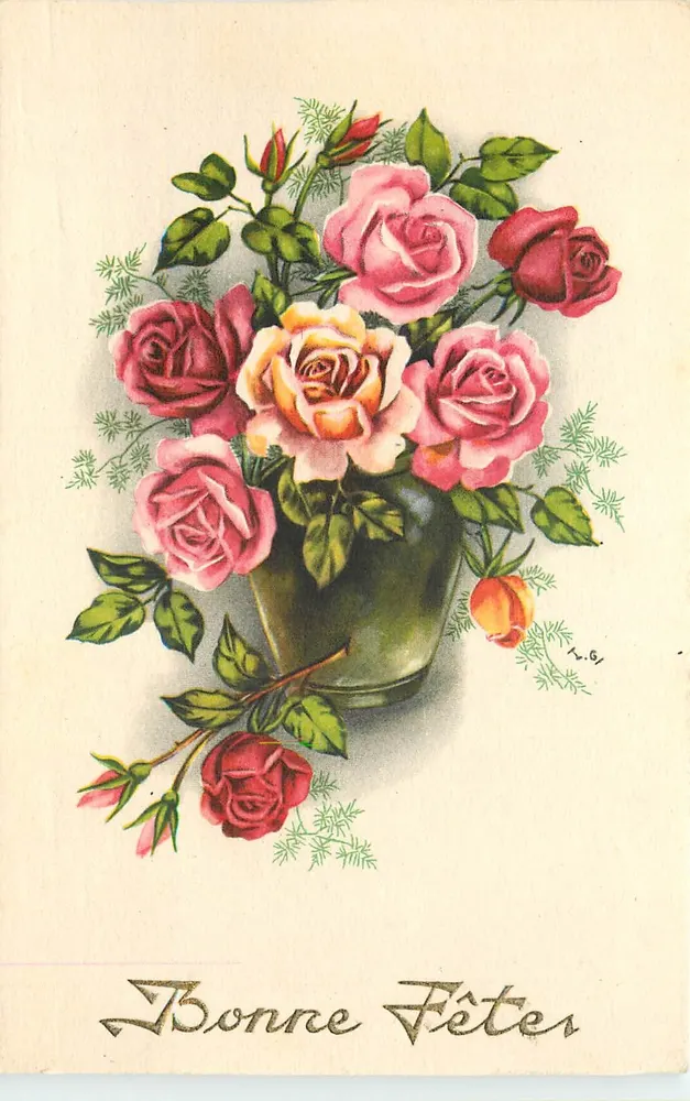 Bukiet róż — Wesołych Świąt — wydawca N° 104 - Awers