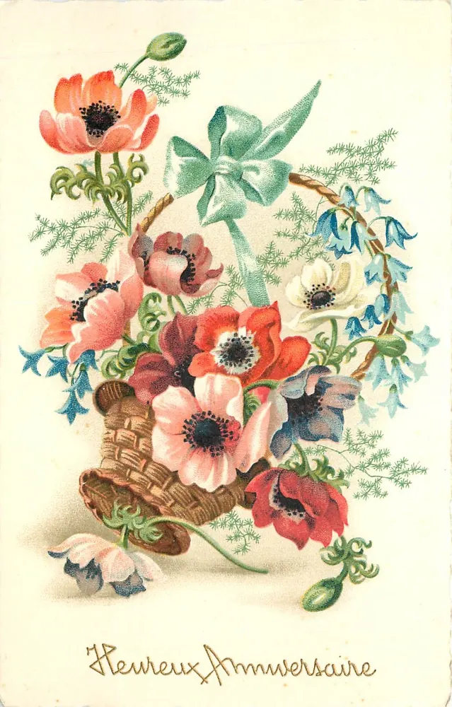 Bouquet de flores — Aniversário — Série N° 1950, Impressão da França, Paris - Frente