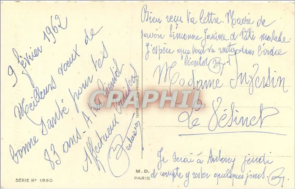 Bouquet de flores — Aniversário — Série N° 1950, Impressão da França, Paris - Verso