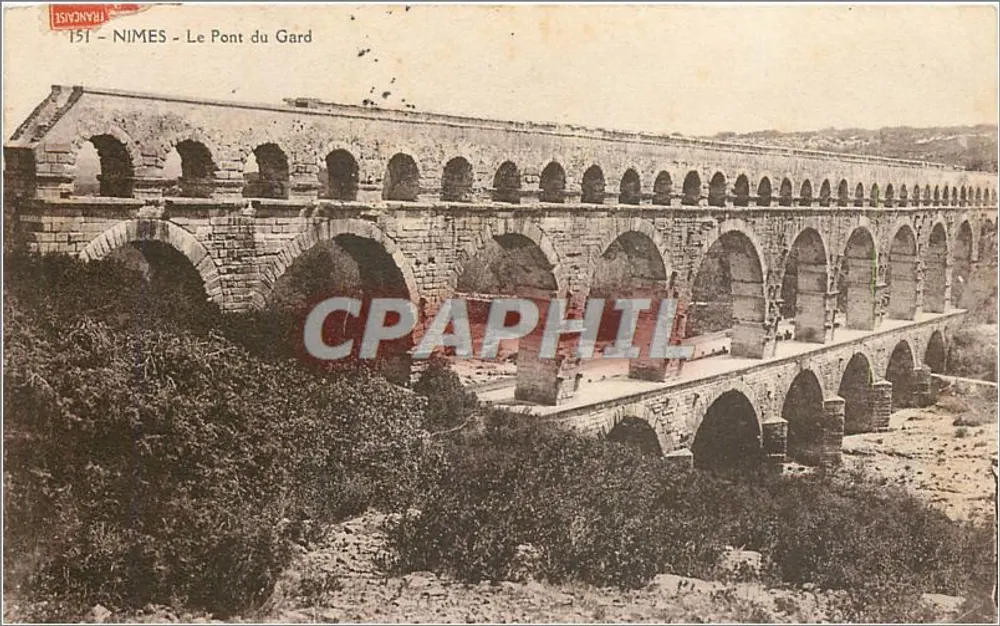 Nîmes - O Pont du Gard — Bilhete postal antigo FRANÇAISE n°151, editado pela Française - Frente