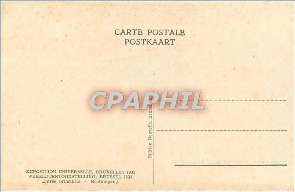 Haupttor — Weltausstellung — Edition Nouvelle, Brüssel 1935 - Rückseite