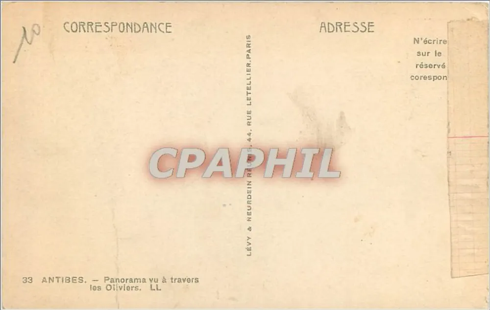 Antibes — Panorama vu à travers les Oliviers — Lévy & Neurdein, Paris - Verso