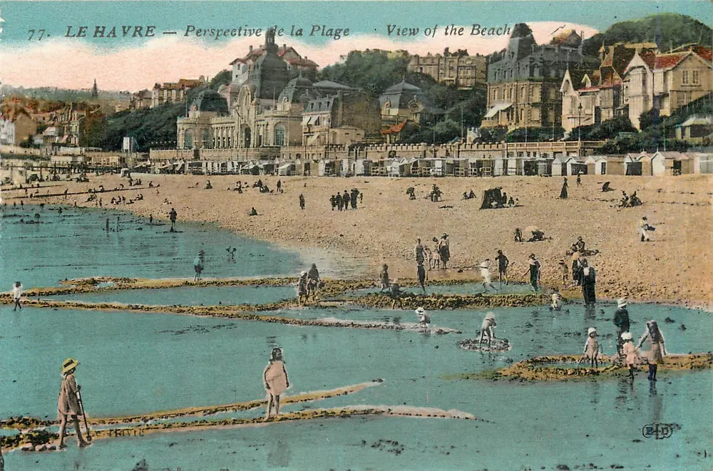 Le Havre — Perspektywa plaży — Wydawca L. Fravis, nr 77 - Awers