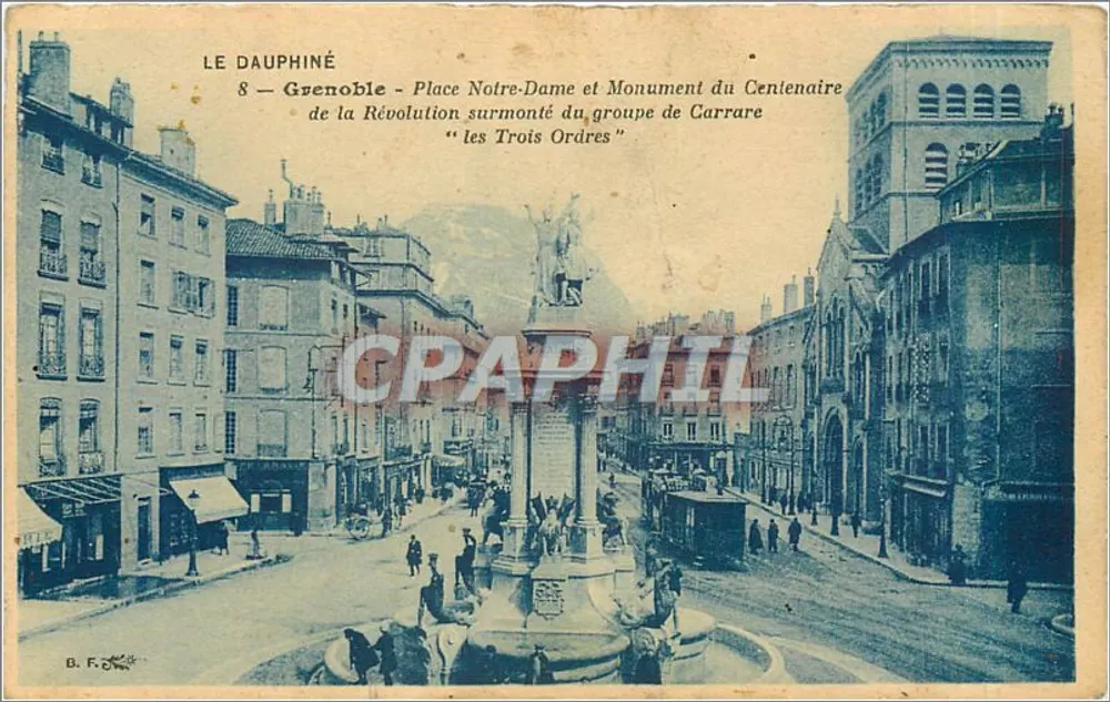 Grenoble — Place Notre-Dame und Denkmal zum Centenar der Revolution "les Trois Ordres" - Vorderseite
