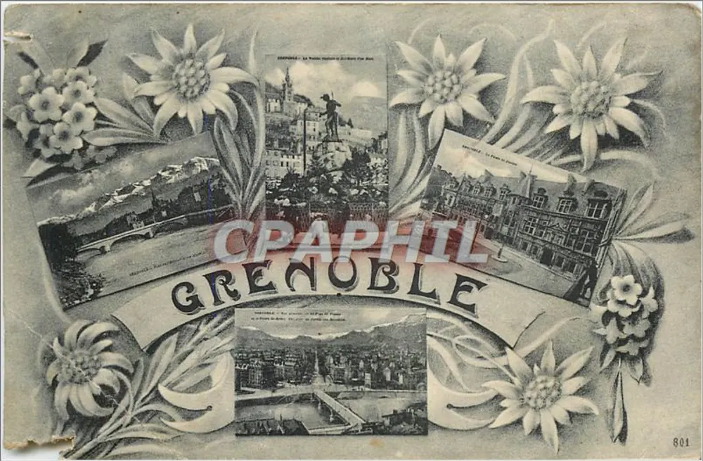 Grenoble — vue panoramique et scènes locales — éditeur P. GAUDE, phot.-édit. - Grenoble, n° 801 - Frente