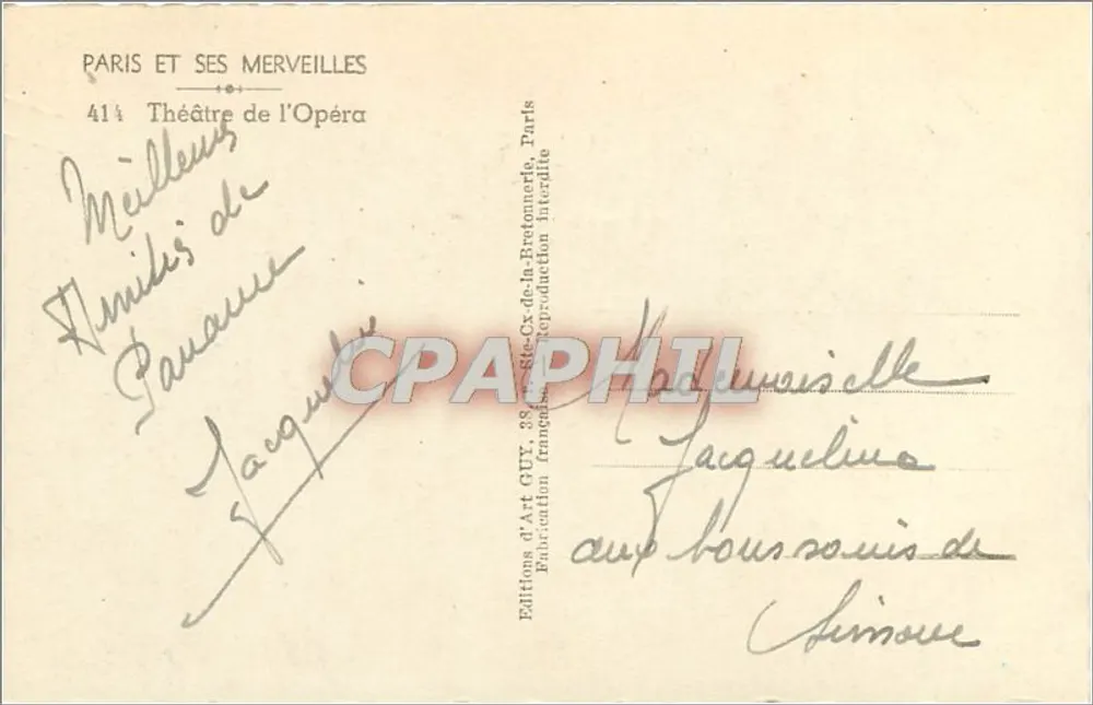 Paris et ses merveilles — Théâtre de l'Opéra — Éditions d'Art GUT, Paris - Verso