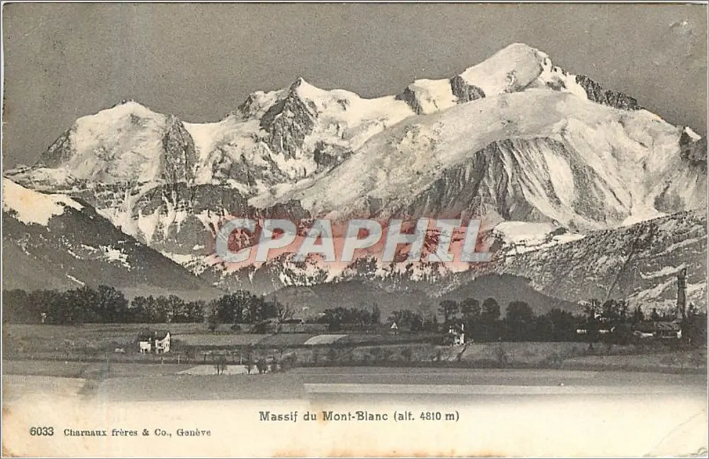 Massif do Mont-Blanc (alt. 4810 m) — Charnaux frères & Co., Genebra, n° 6033 - Frente