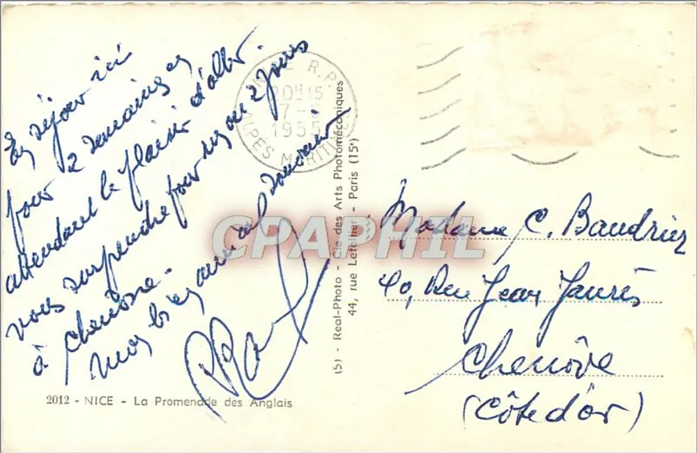 Nice - A Promenade dos Ingleses — Foto Real - Cie des Arts Photomécaniques (5) - Paris (15) - Verso