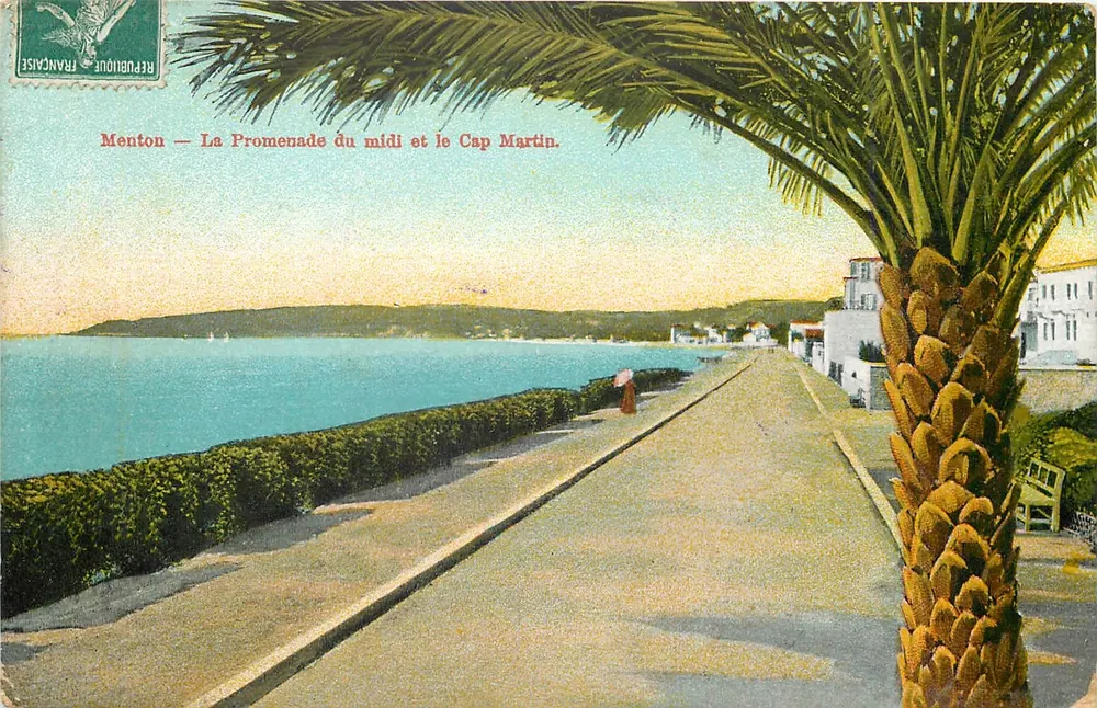 Menton — La Promenade du midi et le Cap Martin — République Française - Recto