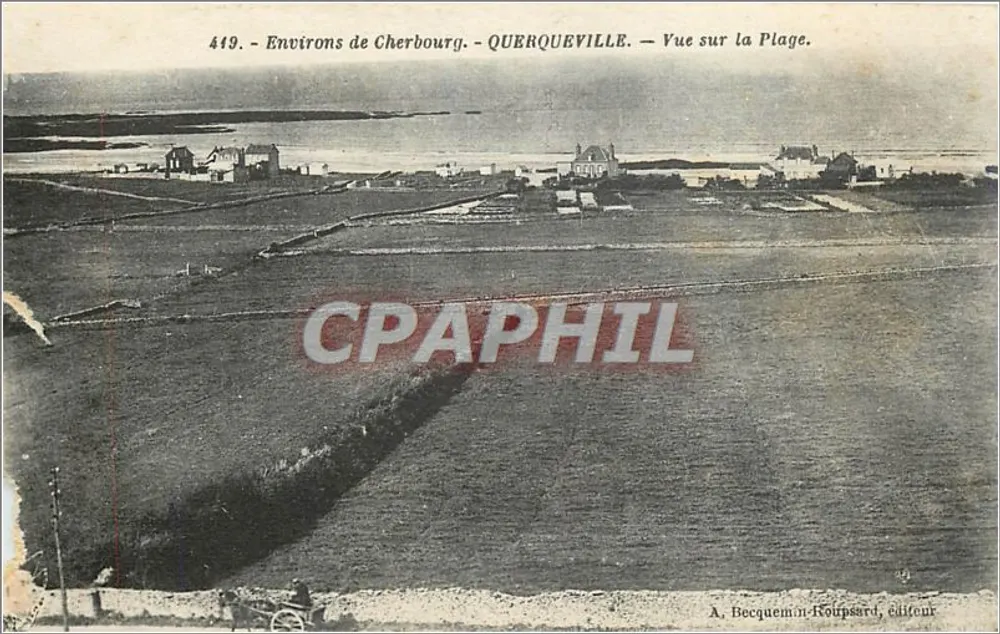 Cerca de Cherbourg - QUERQUEVILLE — Vista da Praia — A. Becquemin-Houpsard, editor - Frente