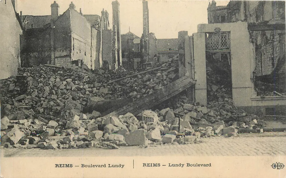 Reims — Boulevard Lundy — destruição após guerra — Editor E.P.D. - Frente